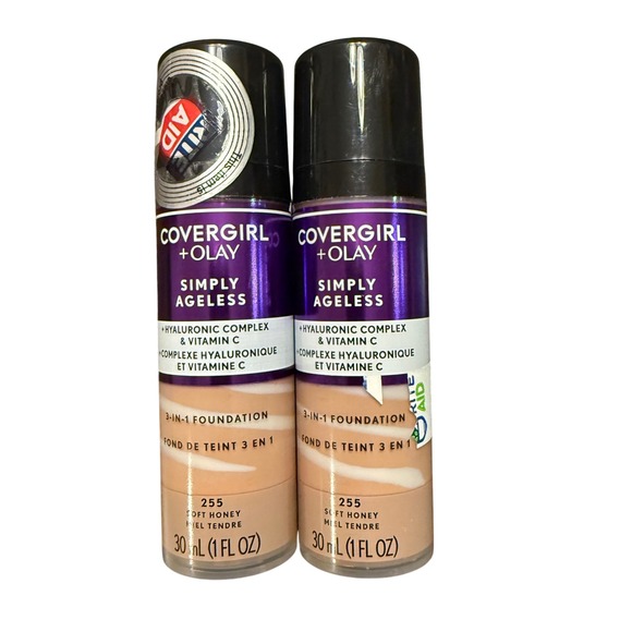 Covergirl + Olay Simply Ageless 255 Soft Honey 3-in-1 Foundation Lot 2 Women's - Picture 1 of 3